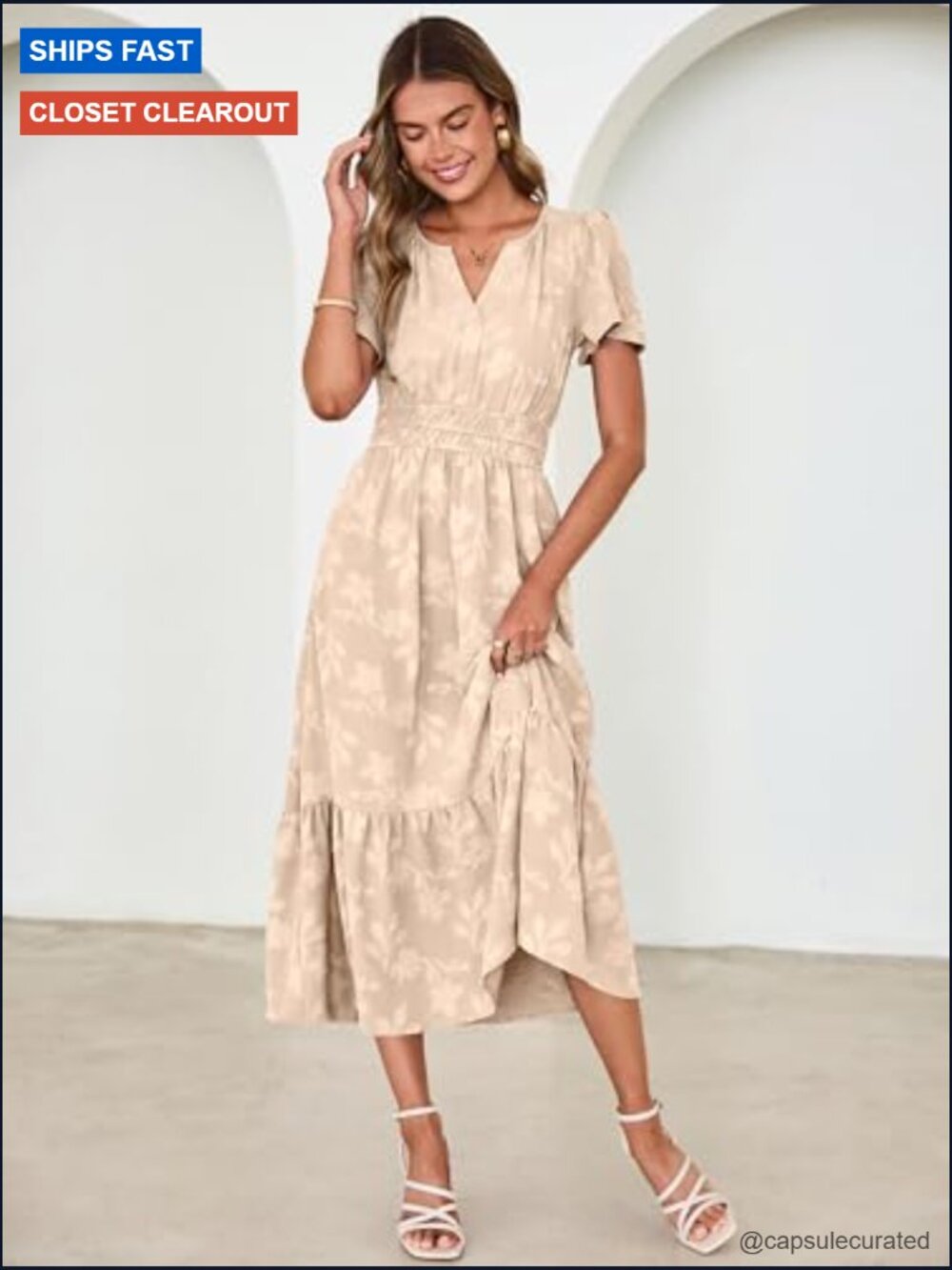 Boho Maxi Dress Semi Formal Wedding Guest Short Sleeve V-Neck Empire Waist Long - Picture 5 of 7